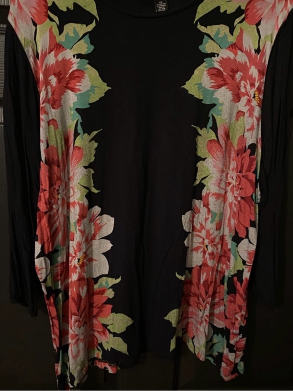 Black Floral Long Sleeve Tunic Top